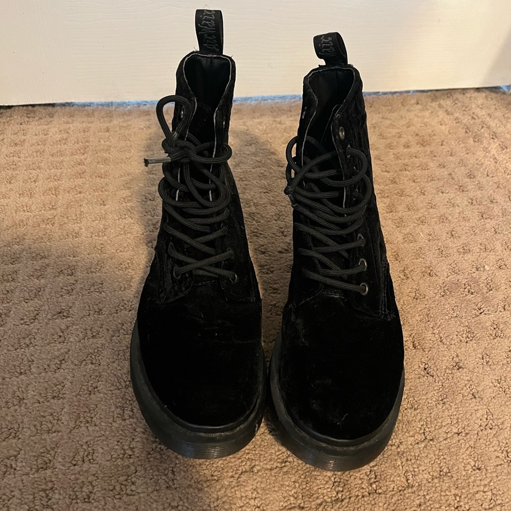 Black Dr. Martens - velvet material, size 7